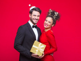 Happy couple celebrates Christmas